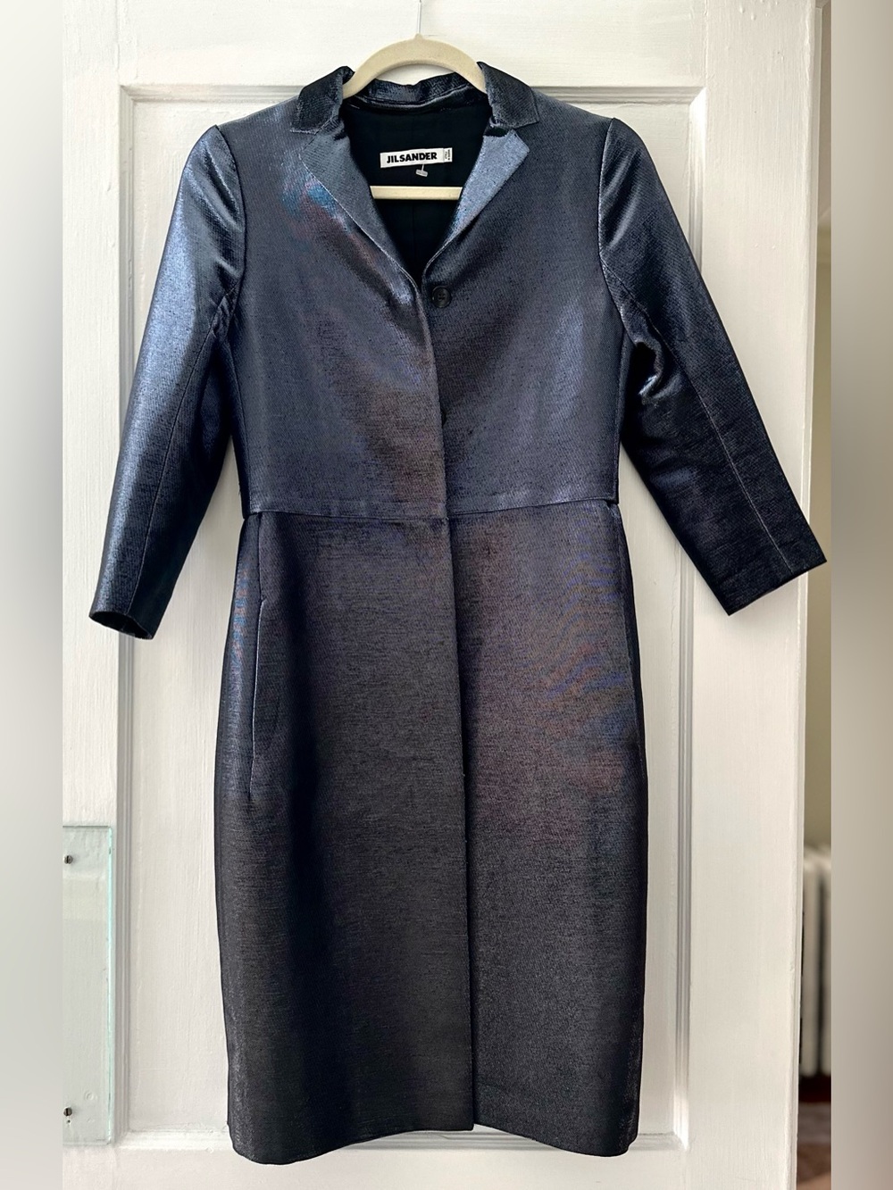 Jil Sander Archive Metallic Iridescent Coat Dress Jacket Dress Made in Italy